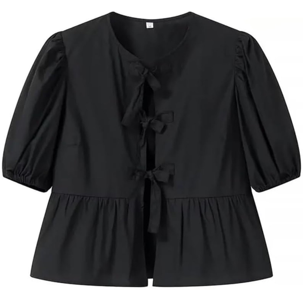 Chic Black Women's Blouse with Bow Accents